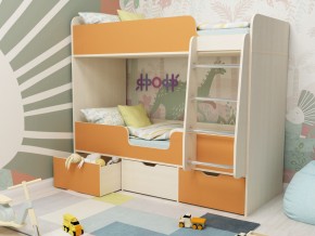 Кровать двухъярусная Малыш двойняшка дуб молочный-оранжевый в Нязепетровске - nyazepetrovsk.magazinmebel.ru | фото - изображение 1