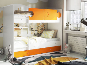 Кровать двухъярусная Тетрис латы с бортиками белый-оранжевый в Нязепетровске - nyazepetrovsk.magazinmebel.ru | фото - изображение 1